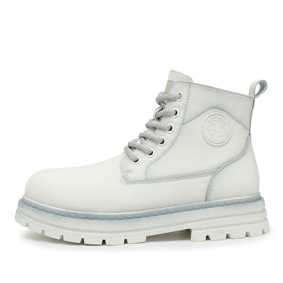 New winter men's shoes rain boots motorcycle leather shoes plush warm outdoor leisure high-top lace-up women's boots
