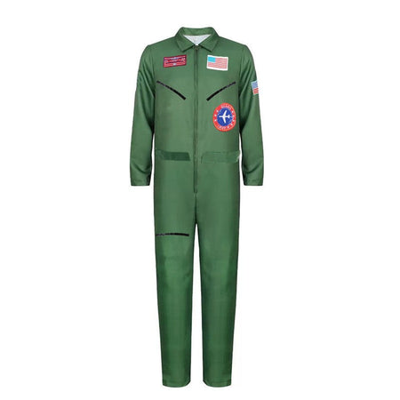 Men's Stylish Pilot Costume Air Force Pattern Jumpsuit Green Fighter Jet Outfit Halloween Costume Adult Masquerade Ball Carnival