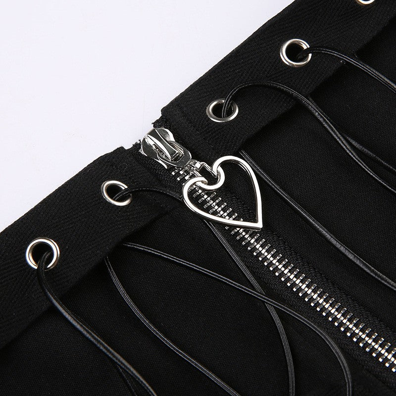 Zipper Front Women's Punk Vintage High Wasit Skirt Japanese Style Kawaii Black Harajuku Gothic Skater Cosplay Mini Skirts