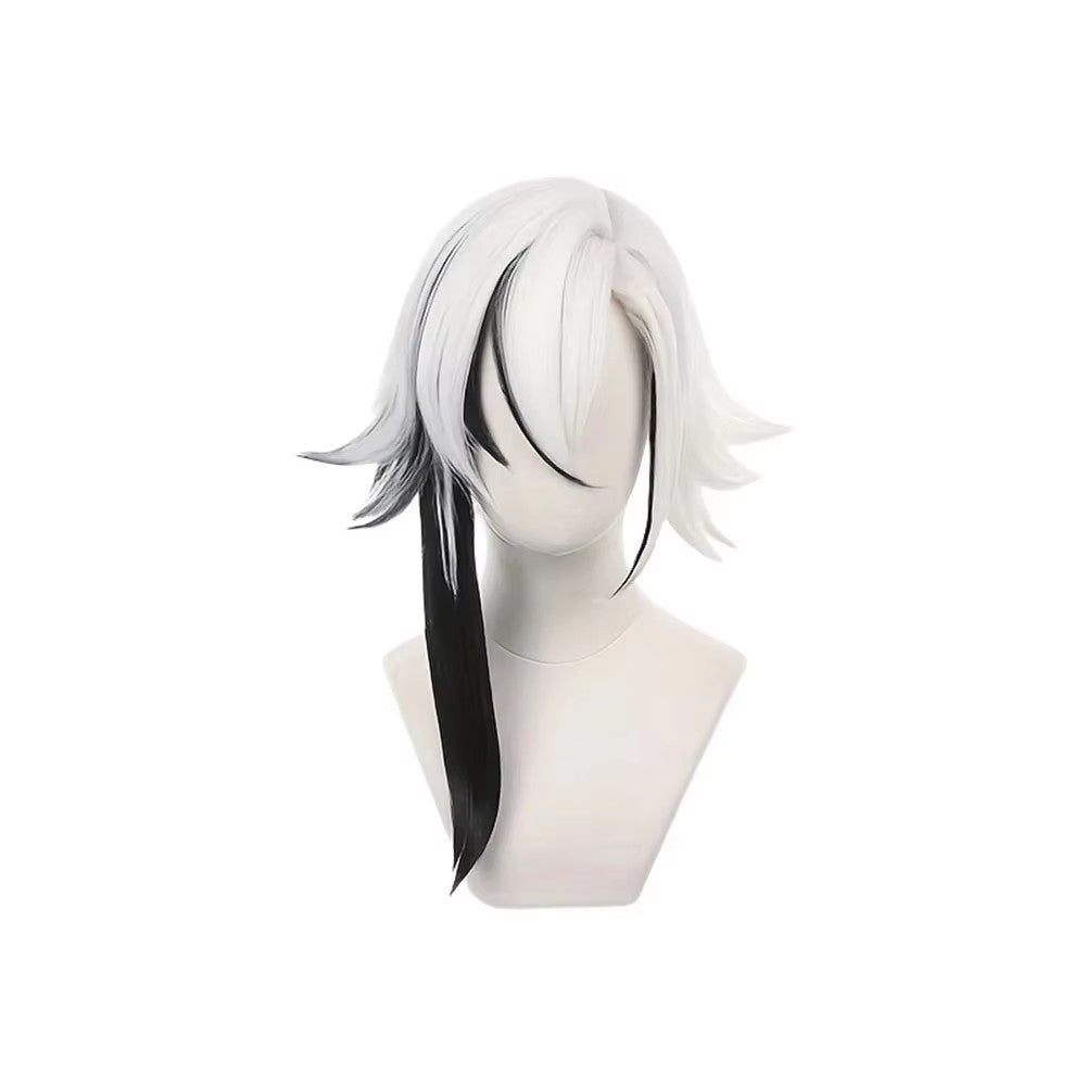 Anime Cosplay Arlecchino Wig Short Straight White Black Synthetic Hair Peluca For Frieren Festival Halloween Props