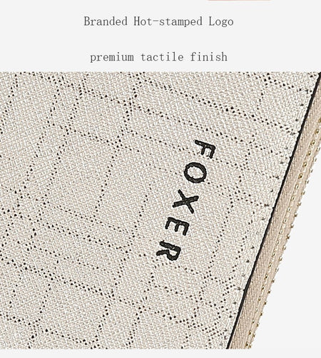 FOXER Split Leather Lady's Wallet Bifold Long Clutch Bag with Wristlet Fashion Card Holder Coin Purse Cellphone Money Bag