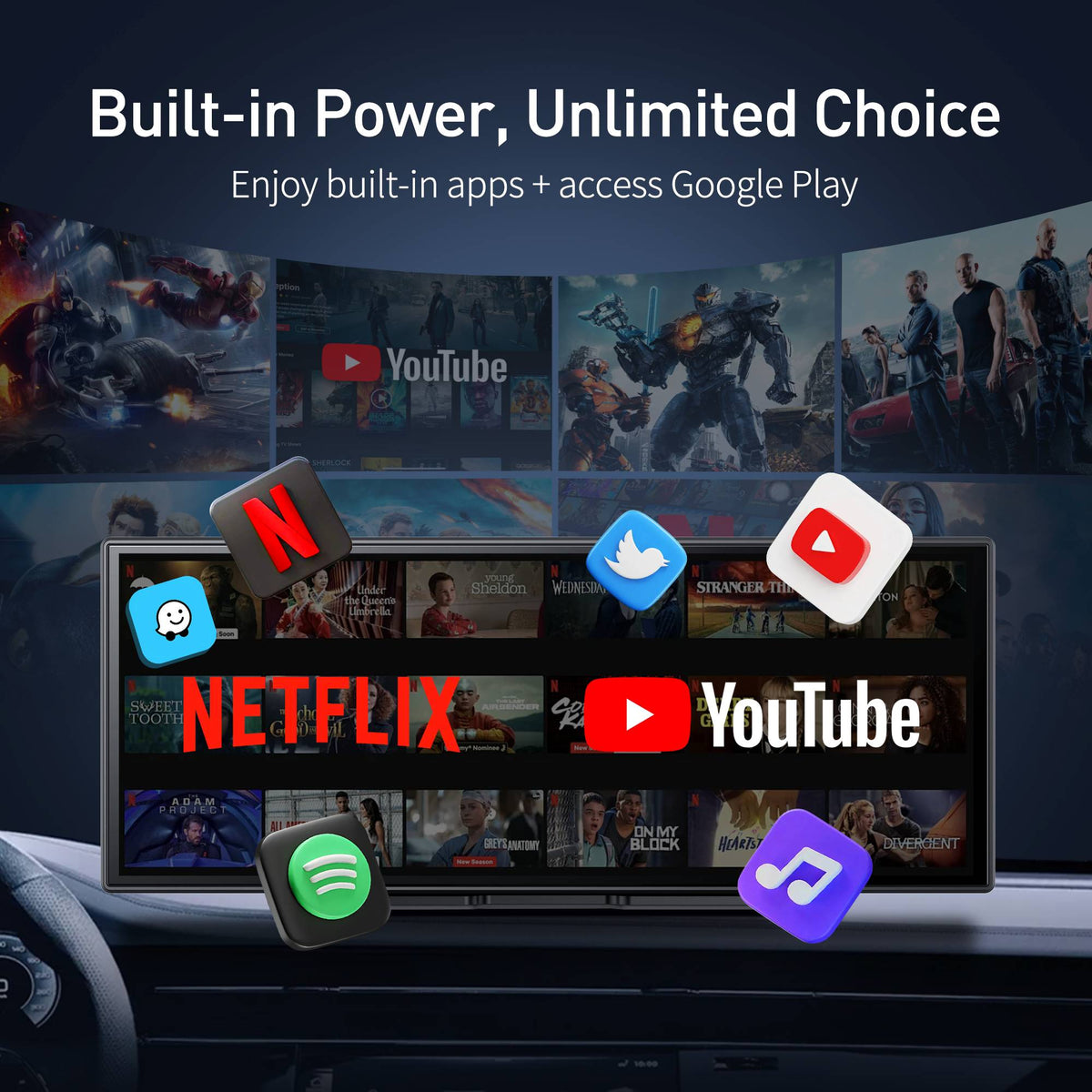 W60 11.3''  8 Core Android 14  6+128GB Multimedia Player Carplay&Android Auto 5G WiFi Google Play Youtube Netflix OTA Upgrade