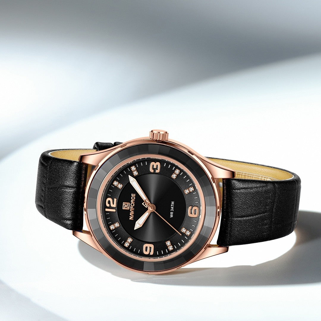 Naviforce 5040 Original New Woman Black Leather Classic Watch Ladies Girls Wristwatch Elegant Quartz Women's Watches