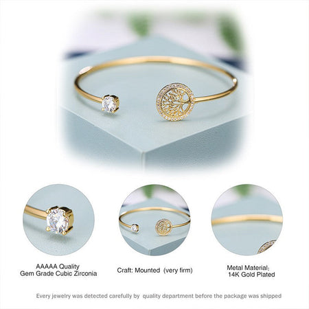 Europe and America Style Simple Delicacy Embed Zircon Tree of Life Bangle Elegance  for Women Open Mouths Bracelet Paty Jewelry