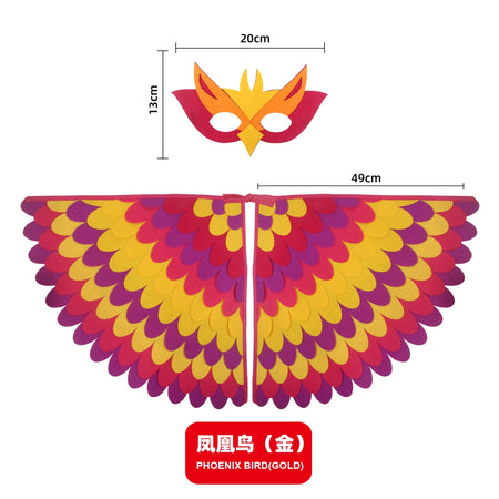 Bird Cosplay Costume Stage Performance Owl Peacock Wings Bird Felt Cape with Mask for Girls Boys Halloween Party Cloak