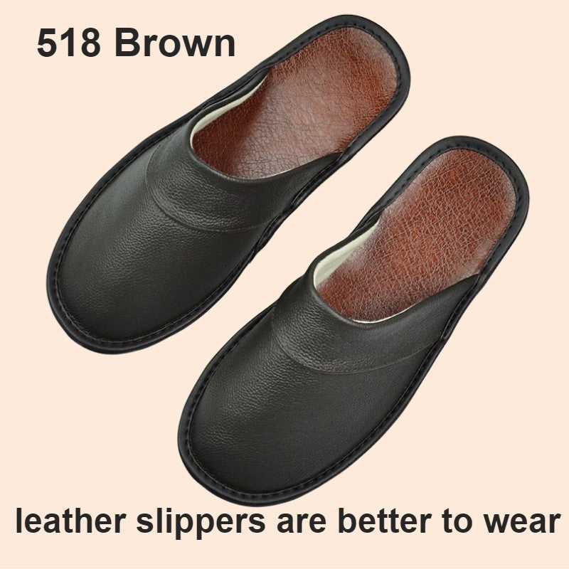 Big sizeGenuine Cow Leather Slippers Homes in indoor slipper Spring Autumn men women elderly non-slip casual single Slides shoes