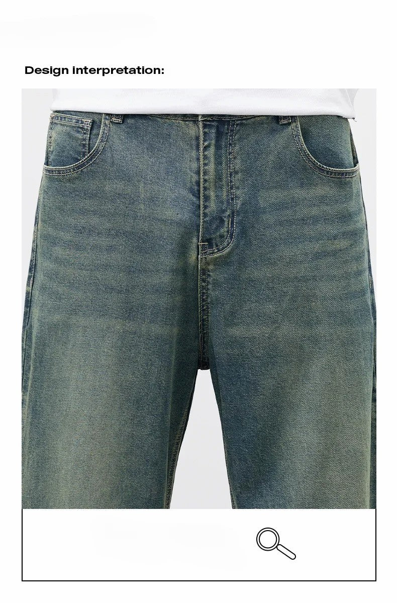 2025Spring Autumn New Men Straight Vintage Fit Jeans Casual Trousers High Quality Male Korean Fashion Baggy Wide Leg Denim Pants