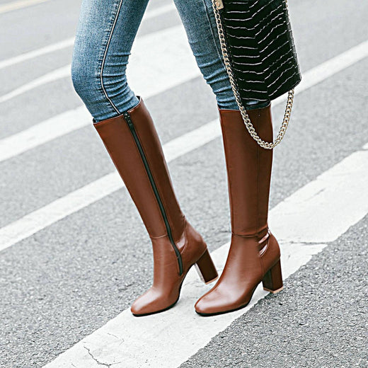 Autumn And Winter Women'S High Boots Fashion Soft Leather Back Zipper Long Boots Ladies Comfortable Knee High Boots Botas Mujer