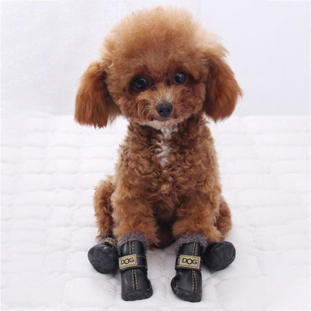 Dog Rainshoes Warm Pet Snow Boots Waterproof Soft Winter Pet Dog Shoes Plush/PU Non Slip for 4Pcs/Set Chihuahua