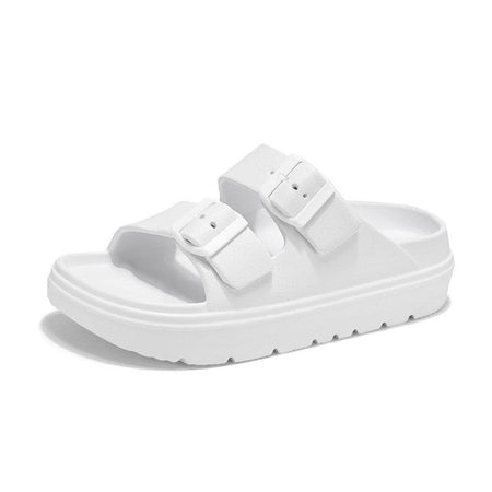 Bebealy Summer Breathable Soft-soled Beach Shoes Women Outdoor Double Buckle Embellished Sandals Non-slip Thick Sole Slippers