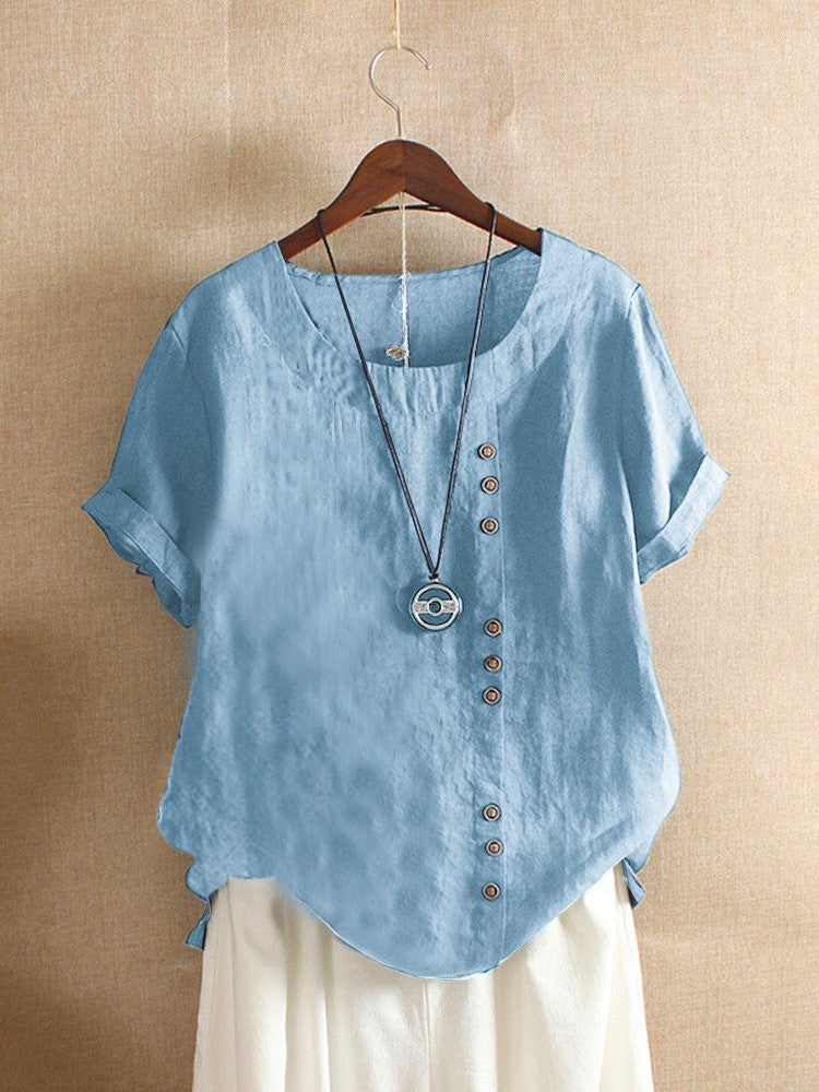 New Summer Women's Plus Size Shirt O-neck Cotton and Linen Loose Casual Ethnic Style Elegant Casual White Pink Top for Women