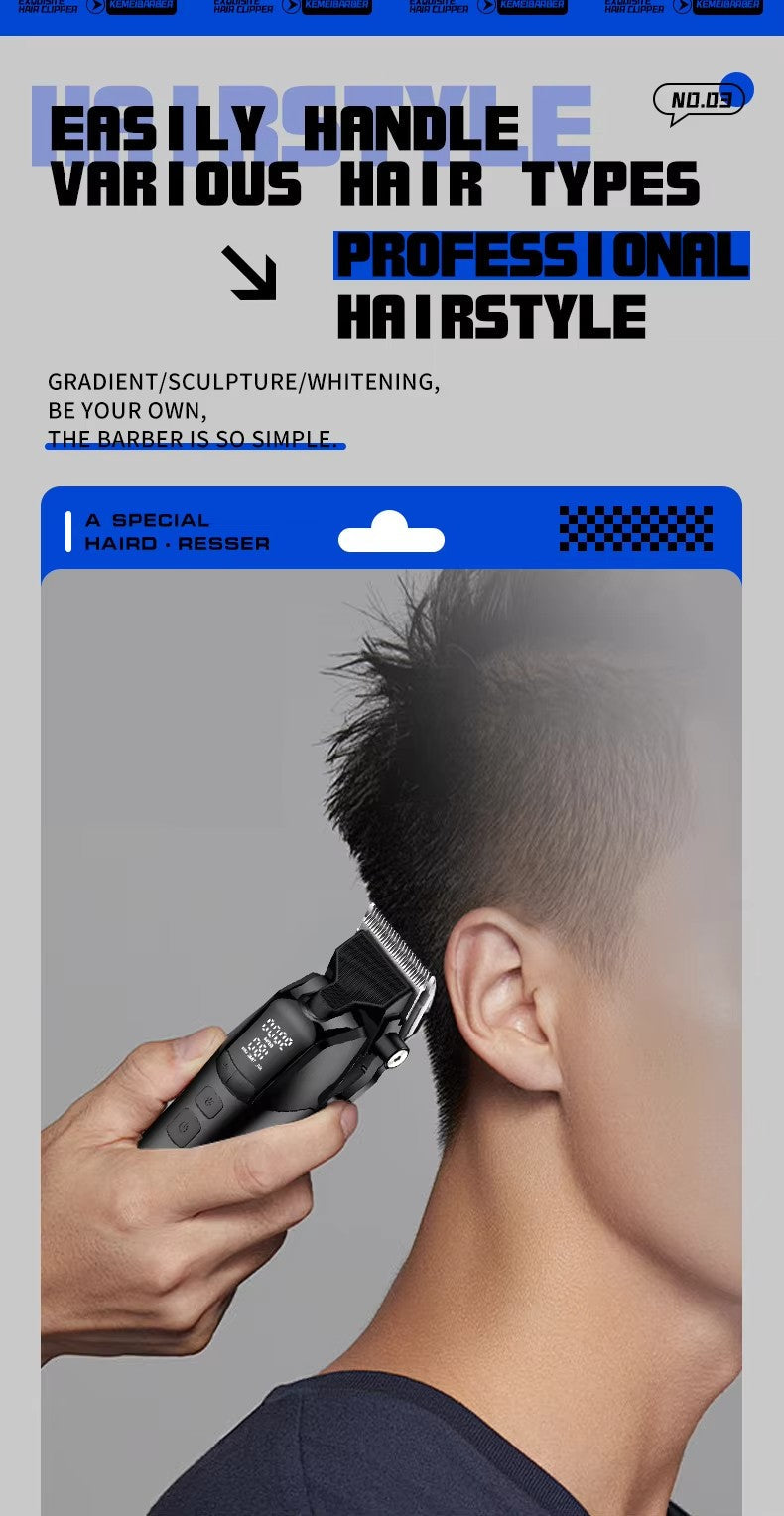 Kemei KM-1858 10W Barber Professional Electric Hair Clipper DLC Blade Trimmer Cordless USB Charging Rechargeable Hair Clippers