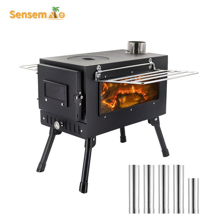 Folding Camping Wood Stove,Portable Tent Heater with 5-Section Detachable Chimney,Ice Fishing Firewood Burner,Outdoor Cook & BBQ