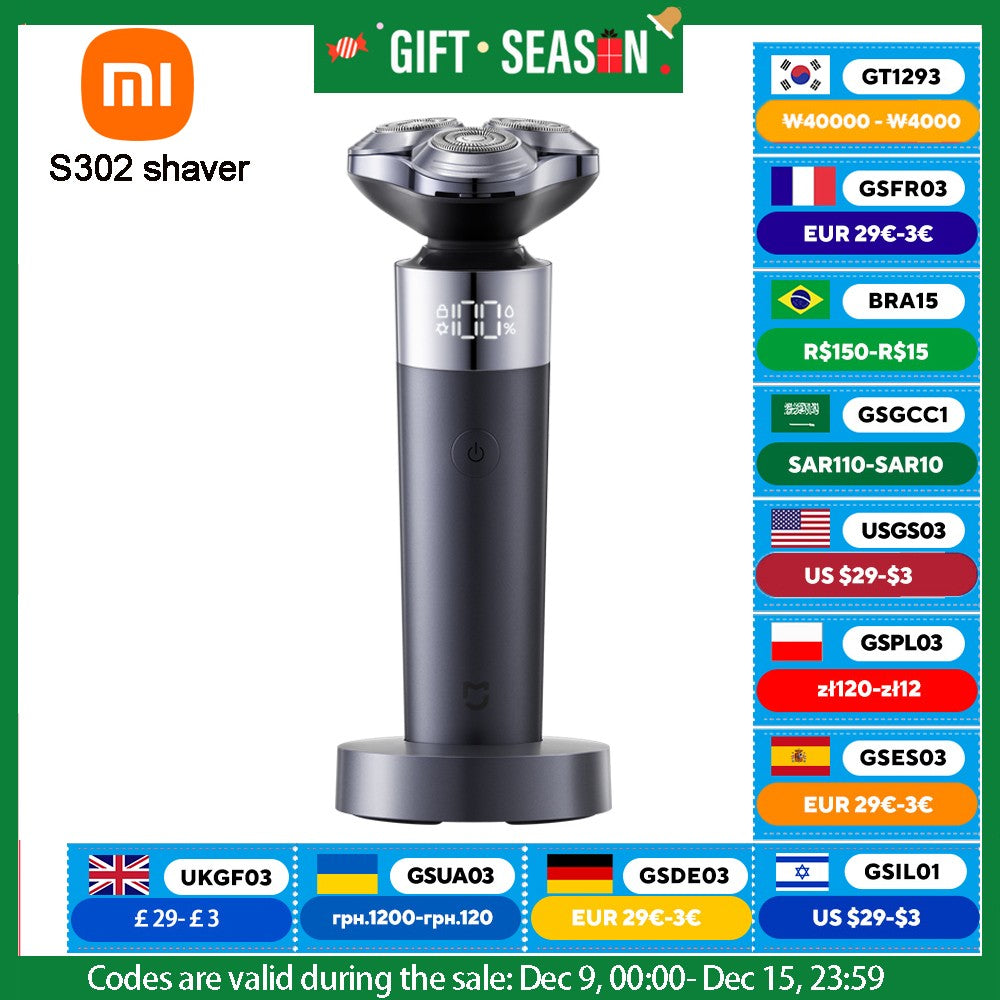 Mijia Electric Shaver S302 LED Digital Display IPX7 Waterproof 800mAh Tpye-C Rechargeable Razor Shaver for Men