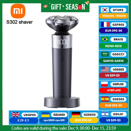 Mijia Electric Shaver S302 LED Digital Display IPX7 Waterproof 800mAh Tpye-C Rechargeable Razor Shaver for Men