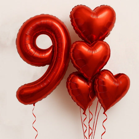 6Pcs/Set 32in Red Foil Number and 18in Heart Balloons Valentine's Day Birthday Christmas Party Decorations Anniversary Halloween