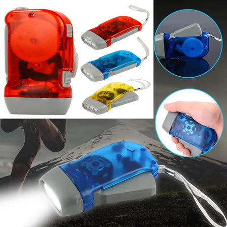 Hand 3 Colors Pressing Dynamo Crank Wind Power Up Flashlight Mini Self Generating Torch LED Camping Lamp Light for Outdoor Home