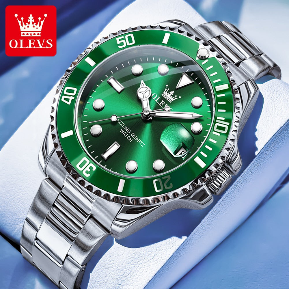 OLEVS Men's Watches Trend Luxury Fine Steel Strap Big Date Original Brand Quartz Wristwatch for Man Waterproof Luminous 5885 New