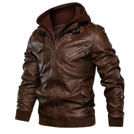 Men Faux Leather Cardigan Leathers Jackets Zipper Coat Long Sleeve Solid Autumn Moto Bike Casual Autumn 2025 Hooded Spliced