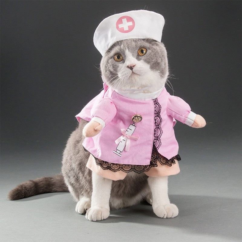 Dog Cat Nurse Costume Pet Nurse Clothes Halloween Christmas Outfit Cute Holiday Apparel for Cats & Small Medium Dogs
