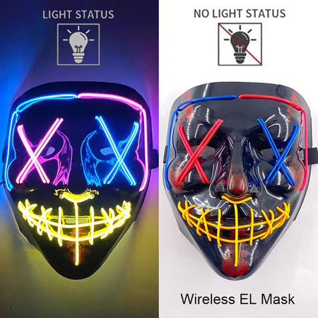Wireless LED Purge Mask Neon Glow In Dark Scary Grimace Full Face Mask Cosplay Rave Bar Club Masquerade Carnival Party Decor