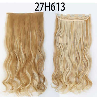 Synthetic Long Straight 5 Clip In Hair Extensions 22’‘ High Resistant Temperature Fiber Black Brown Blonde Hairpiece