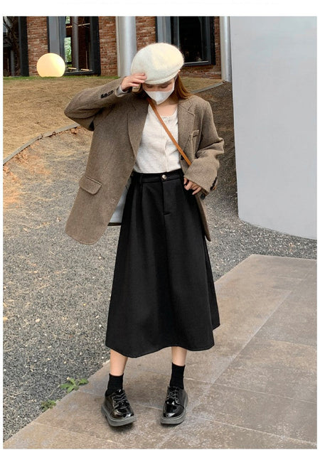 High Waist Plus Size Women Skirt Spring Women Clothing High Waist Hepburn Style Mid-Length A-Line Skirt New Casual Solid Skirts