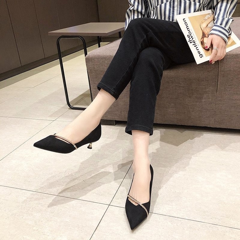 Four Seasons Women's Suede High Heels 2024 New Pointed Stiletto Fashion Sexy Black Wedding Shoes Office Lady Shoes