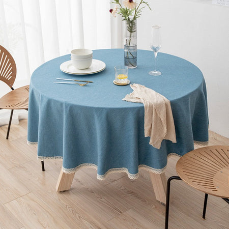 Large Round Tablecloth Solid Color Cotton Linen Waterproof Table Cloth Oil-Proof Table Cover for Kitchen Garden Restaurant