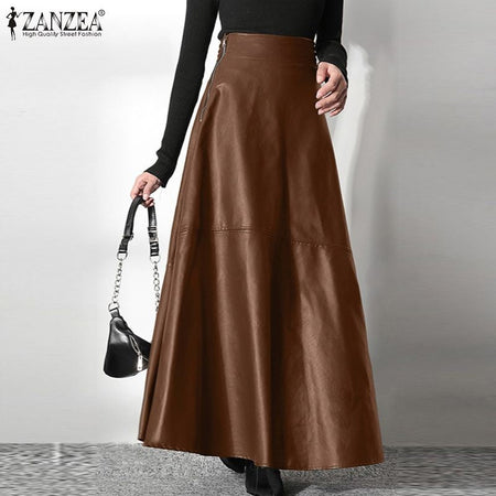 ZANZEA Women's PU Leather Maxi Skirt 2023 Spring Elegant OL Long Saias Fashion Solid Mujer Faldas Casual High Waist Zipper Jupe