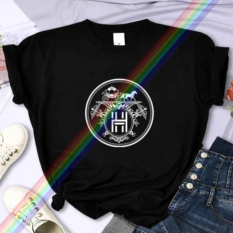 2025Luxury Brand High-Quality For Women's Summer Paris H Horse Printing T-shirt 100% Cotton Casual Oversized Y2k Sleeve O-neck