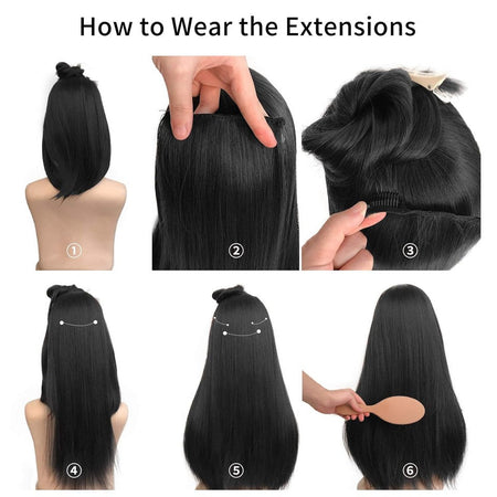 LUPU Synthetic Fiber Hair Extensions, Easy to Wear, Heat-Resistant, 16/20/24 Inch, Set of 4 Pieces, Versatile for All Users