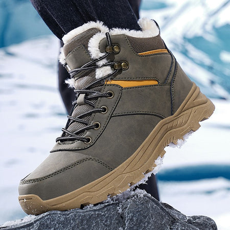 New Autumn and Winter High-Top Thick-Soled Fleece-Lined Men's Snow Boots, Outdoor Hiking Shoes, Hunting Boots, Hiking Boots