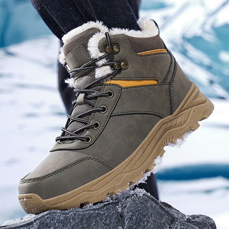 New Autumn and Winter High-Top Thick-Soled Fleece-Lined Men's Snow Boots, Outdoor Hiking Shoes, Hunting Boots, Hiking Boots