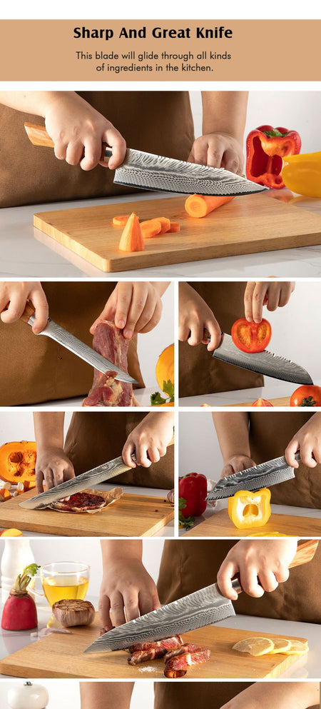 67-LAY Damascus Kitchen chef knife Set,Japanese Santoku Nakiri Knife Utility Knife Boning Knife,Cooking knife Olive wood HD