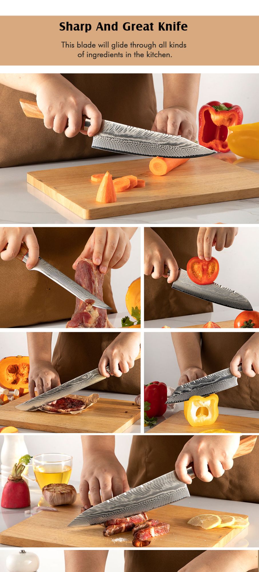 67-LAY Damascus Kitchen chef knife Set,Japanese Santoku Nakiri Knife Utility Knife Boning Knife,Cooking knife Olive wood HD