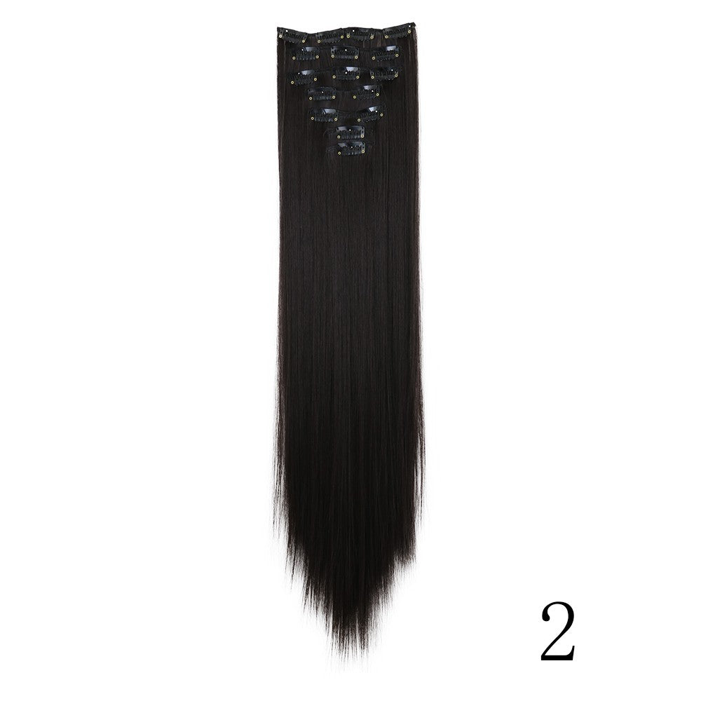 LANSA 7Clips Long Straight Synthetic Clip On Hair Extensions Cheveux Clip Naturel High Temperature Fiber Black Brown Hairpiece