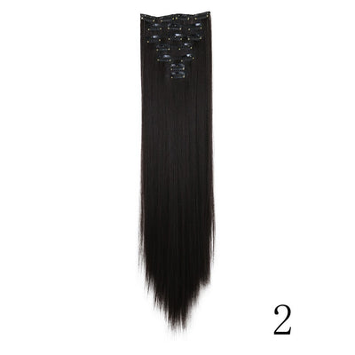 LANSA 7Clips Long Straight Synthetic Clip On Hair Extensions Cheveux Clip Naturel High Temperature Fiber Black Brown Hairpiece