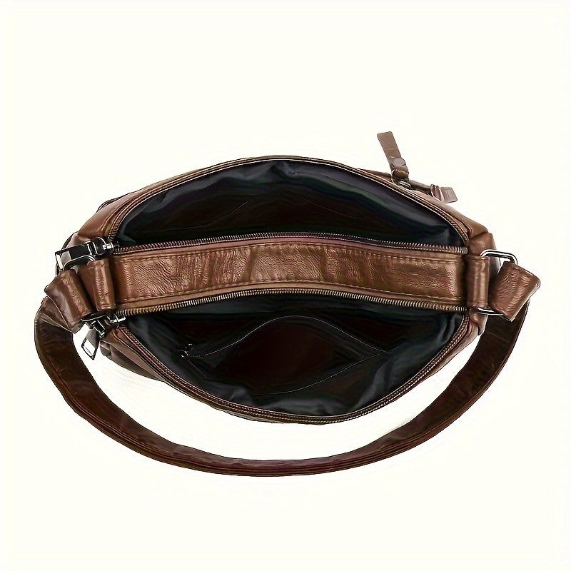 Vintage PU Crossbody Bag, Retro Multi Layer Shoulder Bag, Women's Fashion Handbag & Purse, Female Work Travel Messenger Bag