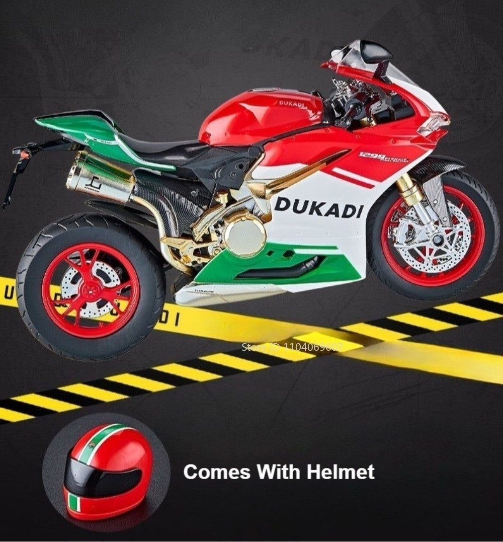 1:9 Scale 1299 V4S Miniature Motorbike Toy Models Alloy Diecast Sound Light Shock Absorption Ornament Motorcycles for Kids Gifts