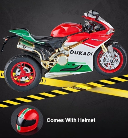 1:9 Scale 1299 V4S Miniature Motorbike Toy Models Alloy Diecast Sound Light Shock Absorption Ornament Motorcycles for Kids Gifts