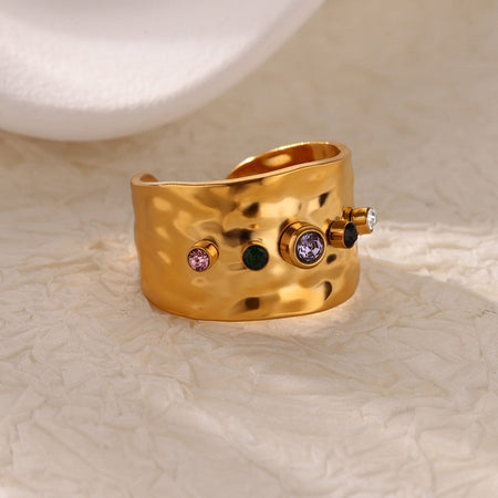 Luxury Stainless Steel Rings Gold Plated Colorful Stone Zircon Crystal Heart Ring For Women Wedding Boho Jewelry Christmas Gift