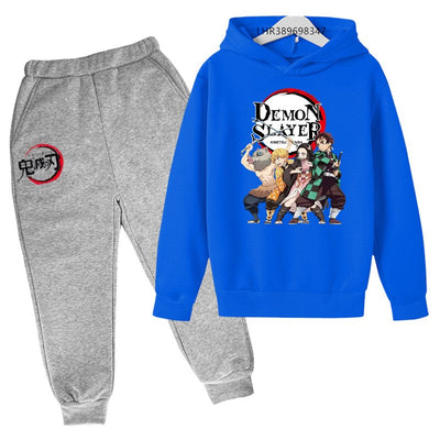 Anime Demon slaying ninja Suitable for children's hooded sweatshirt outerwear pants set autumn winter clothing for boys girls