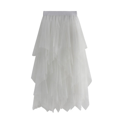 New Fairycore Lady ´s Fashionable Sexy Solid Color Mesh Skirt, Irregular Elastic Tulle Bubble Skirt, Daily Life and Vacation