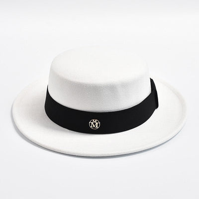British Style Fedora Hats for Women Fashion Autumn Winter Flat Top Bow Elastic Ribbon Felt Hats Wedding Dress Jazz Cap