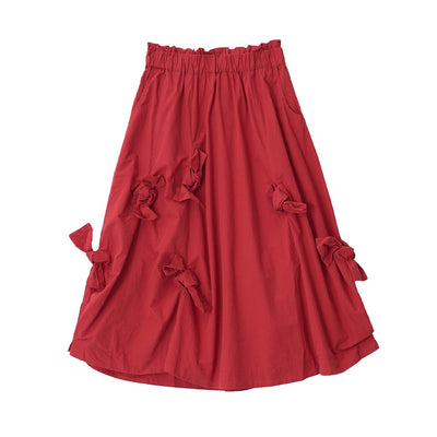imakokoni 2025 Early Autumn Artistic Washed Braided Bow Half-Dress Casual Retro Women's A-Line Skirt255188