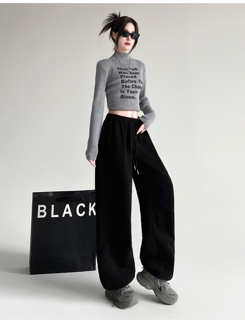 2025 New Winter Velvet Thick Pants Men Warm Straight Casual Pants Streetwear Loose Wide Leg Pants Thicken Lamb Wool Trousers