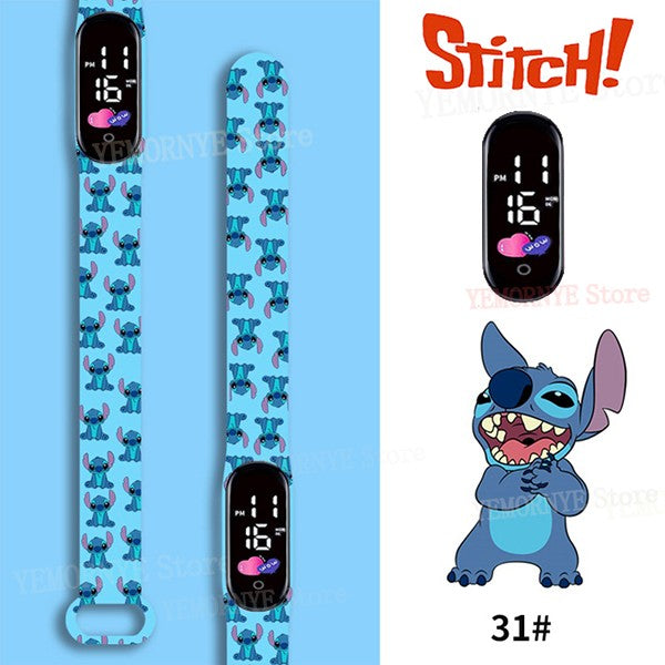 Disney Stitch Digital Kids' Watches Anime Figures LED Luminous Watch Touch Waterproof Electronic Sports Watch Kids Birthday Gift