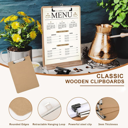 2 Pack Hardboard Office Clipboard, Letter-Size Clipboard with Low Profile Clip, Classic Clip, 9" x 12.5" Wood Clipboards