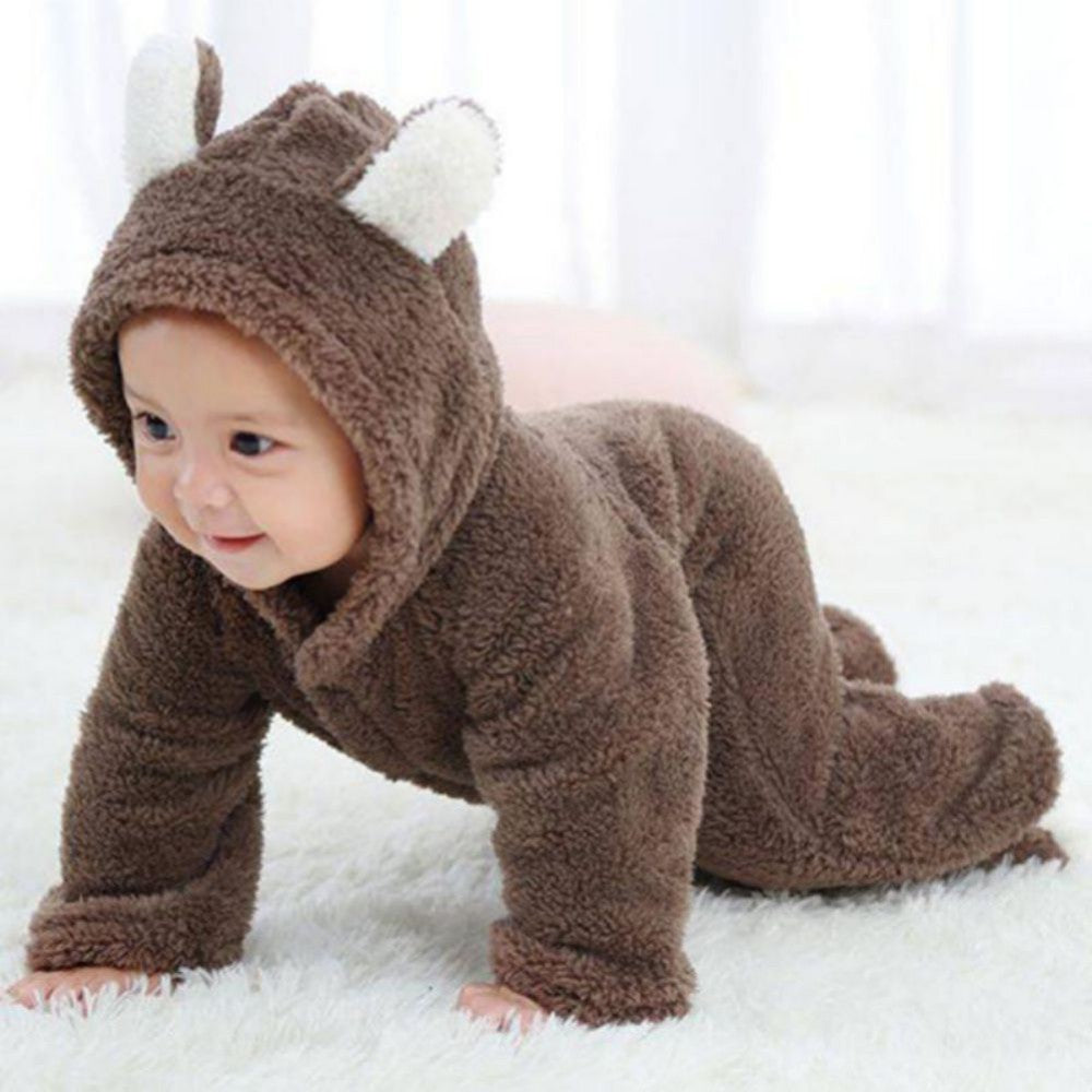 Winter Newborn Baby Plush Bodysuit Jumpsuit Cartoon Hoodies Boy Girl Romper Twins Clothes Korean version 0-12M